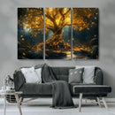 Golden Tree of Life Canvas Wall Art Print - Majestic Glowing