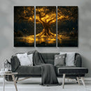 Golden Tree of Life Canvas Wall Art Print - Majestic Glowing