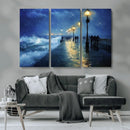 Abstract Stormy Ocean Pier Canvas Wall Art Print | Stormy
