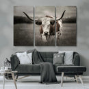 Texas Longhorn Cow Canvas Wall Art Print - Large Rustic