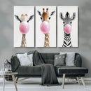 Bubblegum Animals Canvas Wall Art - Playful Giraffe and