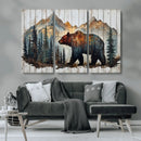 Rustic Grizzly 399 Bear and Mountain Wood Canvas Wall Art -