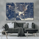 Large Abstract Blue and Gold Canvas Wall Art Fluid Ink