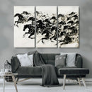Abstract Horse Wall Art Canvas Print - Dynamic Black Ink