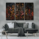 Dark Floral Canvas Wall Art - Moody Botanical Flower Print -