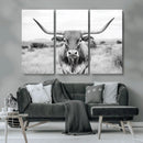 Highland Cow Wall Art Canvas Print – Black and White Western