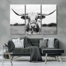 Highland Cow Wall Art Canvas Print – Black and White Western