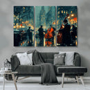 Urban Night Jazz Wall Art Canvas Print – Moody Rain-Soaked
