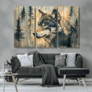Wood Style Rustic Wolf Wall Art Canvas Print, Vintage