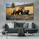 Grizzly Bear Family Wall Art Canvas Print – Majestic