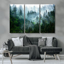 Misty Forest Wall Art Canvas Print – Framed Foggy Mountain