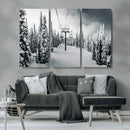 Snowy Pines Wall Art Canvas Print – Framed Ski Lift Winter