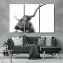 Longhorn Wall Art Canvas Print – Framed Monochrome Ranch Cow