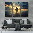 Jesus Walks Wall Art Canvas Print Framed Divine Sunset Art
