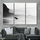 Surfer Beach Wall Art – Framed Black White Ocean Canvas by MyGreatCanvas | Canvas Wall Art Prints | Photo Prints & Wall Decor