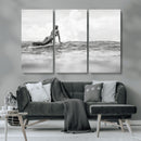 Black and White Surfing Wall Art Canvas Print – Framed Ocean by MyGreatCanvas | Canvas Wall Art Prints | Photo Prints & Wall Decor