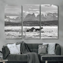 Wild Horses Wall Art – Framed Black White Mountain Canvas by MyGreatCanvas | Canvas Wall Art Prints | Photo Prints & Wall Decor