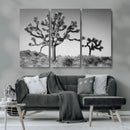 Joshua Tree Wall Art Canvas Print – Framed Monochrome Desert