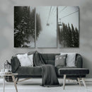 Ski Lift Wall Art Canvas Print – Snowy Pines Misty Landscape