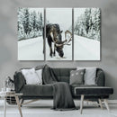 Moose Snow Wall Art Canvas Print – Framed Winter Wildlife