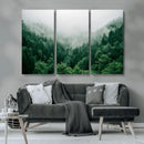 Misty Green Forest Canvas Print – Framed Serene Foggy Pine