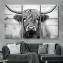 Black White Highland Cow Wall Art Canvas Print