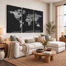 Black World Map Wall Art Canvas Print – Detailed Map of the