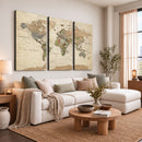 Vintage World Map Canvas Wall Art - Rustic Grunge Texture