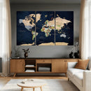 Minimalist World Map Canvas Wall Art - Watercolor Blue and
