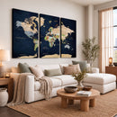 Minimalist World Map Canvas Wall Art - Watercolor Blue and