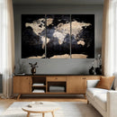 Grunge World Map Wall Art | 3-Panel Large Beige and Brown
