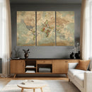World Map Wall Art Canvas Print, Rustic Map Print, Framed