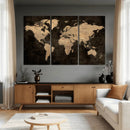 Brown World Map Canvas Print – Modern Travel Map Wall Art,