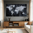 Black World Map Canvas Print – Detailed Map for Couples and