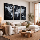 Black World Map Canvas Print – Detailed Map for Couples and