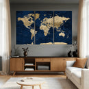 Navy Blue World Map Canvas Print – Detailed Map Minimal Navy