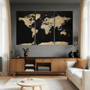 Beige World Map Canvas Wall Art Print, Minimal Black and