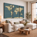 Minimal Vintage World Map Canvas Wall Art Print, Neutral