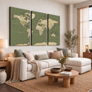 Vintage World Map Canvas Wall Art Print, Classic Global Map