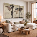 Neutral Watercolor World Map Canvas Wall Art – Framed Earth