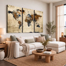 World Map Wall Art – Rustic Earth Tone Canvas Print, Antique