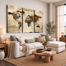 World Map Wall Art – Rustic Earth Tone Canvas Print, Antique