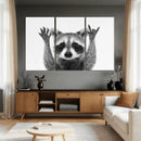 Funny Raccoon Canvas Wall Art, Black White Hands Up Animal Photo Print, Humorous Wildlife Decor, Kids Room Nursery Art, Quirky Animal Gift by MyGreatCanvas | Canvas Wall Art Prints | Photo Prints & Wall Decor