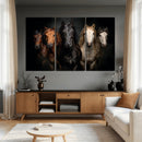 Horse Wall Art Canvas Print, Wild Horses Portrait Photography, Dramatic Equestrian Decor, Black Brown White Horse Herd, Rustic Ranch Art