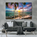 Framed Tropical Sunset Art Canvas Print