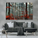 Autumn Forest Wall Art – Enchanting Red Leaves Canvas Print,