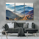 Misty Mountain Sunrise Triptych Canvas Print – Autumn