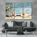 Seashells on Rustic Wooden Background, Seashells Wall Art
