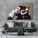 Dj Monkey Listening to Music Wall Art Print | Banksy Monkey by MyGreatCanvas | Canvas Wall Art Prints | Photo Prints & Wall Decor