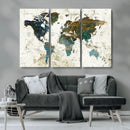 Vintage World Map Wall Art Canvas Print, Framed Rustic Earth